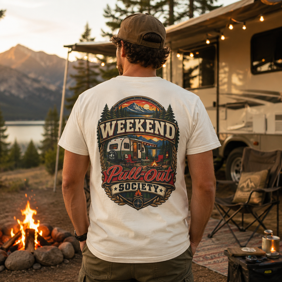 Weekend Pull-Out Society T-Shirt — RV Camping Retro Graphic - No Safe Tee's