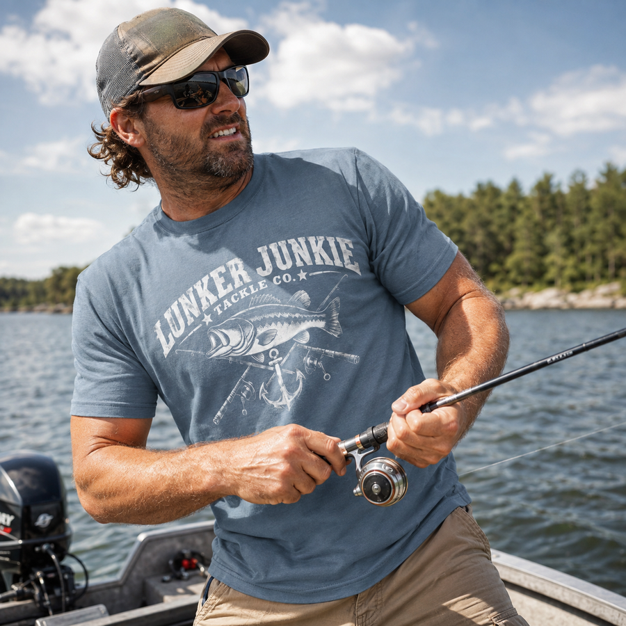 Lunker Junkie White letter Fishing T - No Safe Tee's