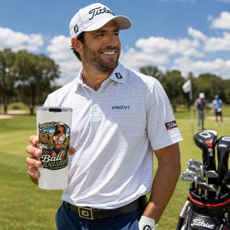 "Certified Ball Washer" 20oz Golf Tumbler — Retro Pinup Travel Cup - No Safe Tee's