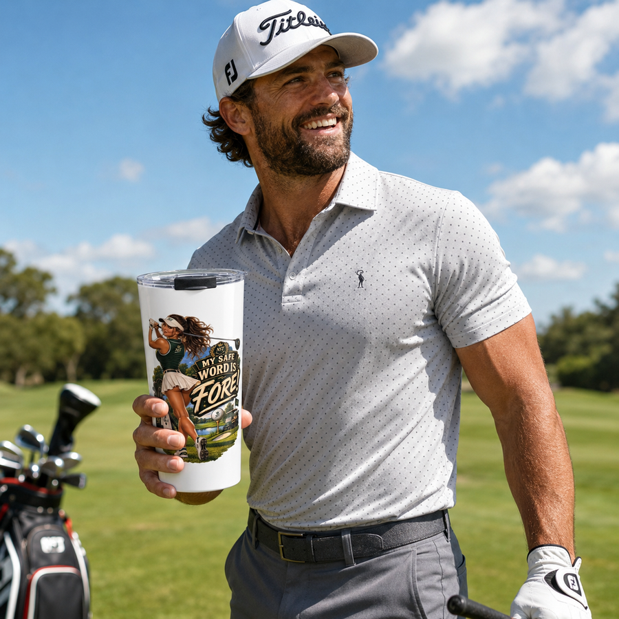 "My Safe Word is Fore!" 20oz Golf Tumbler — Retro Pinup Travel Cup - No Safe Tee's