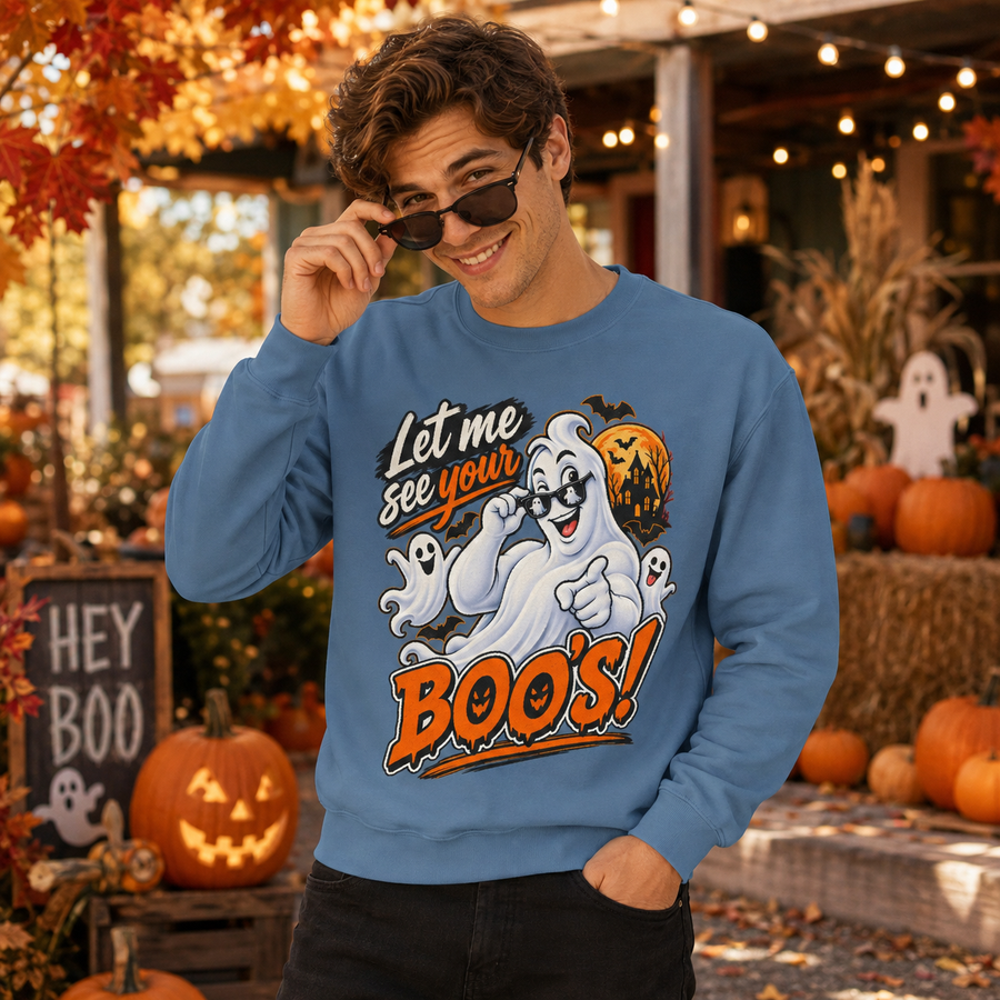 Halloween Ghost Sweatshirt — "Let Me See Your Boos!" Cute Spooky Pullover