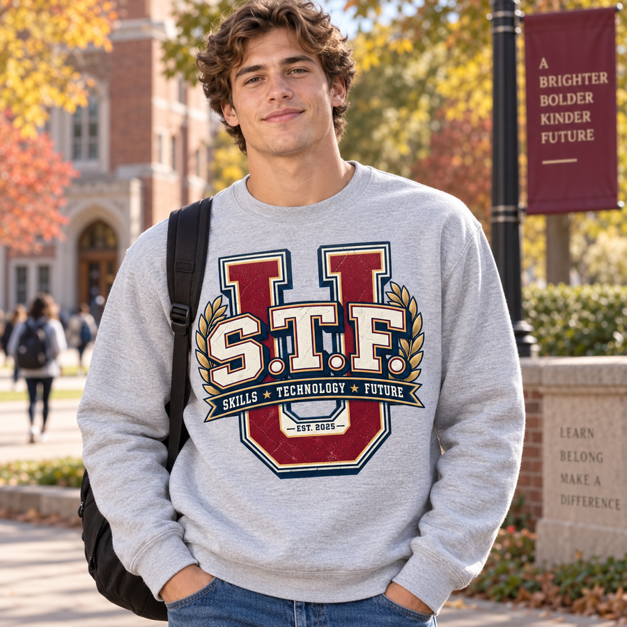 S.T.E. College Crest Sweatshirt – Skills • Technology • Future Crewneck