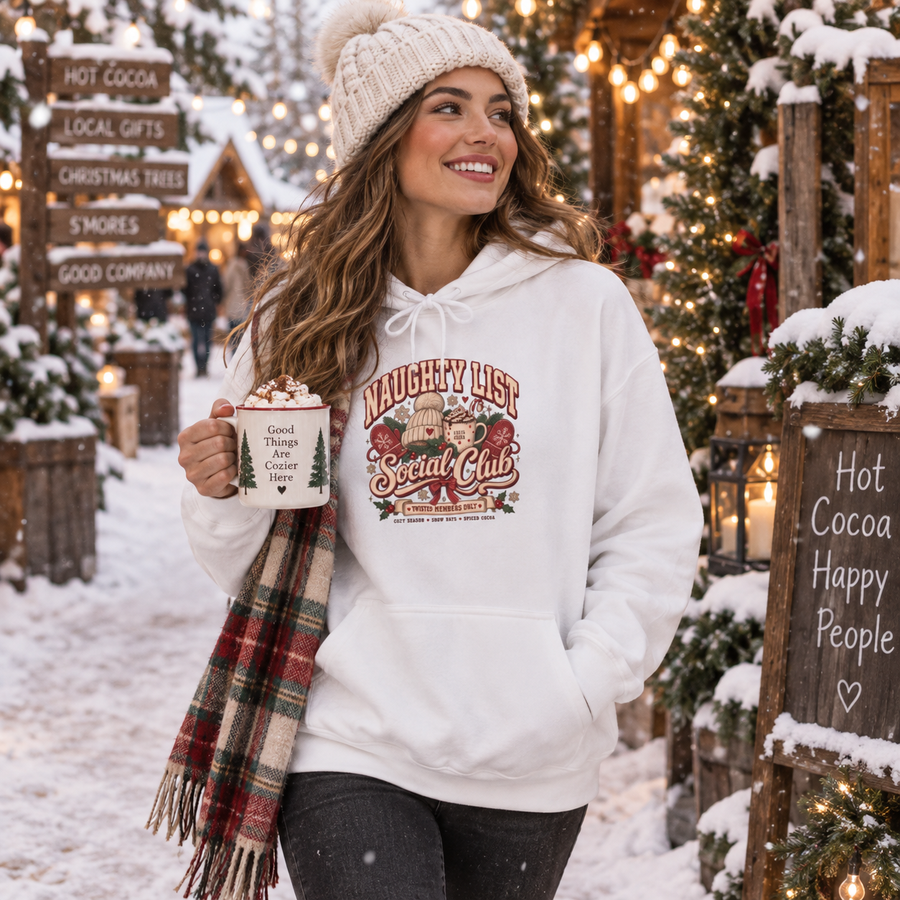 Naughty List Social Club Retro Christmas Graphic Hoodie