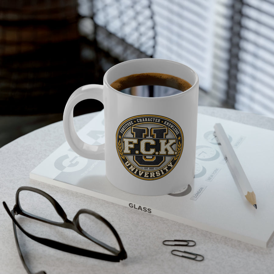 FCK Yellow 20oz Jumbo Mug — Vintage Police Badge Emblem Coffee Cup