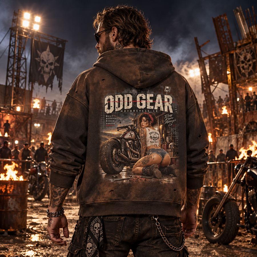 Odd Gear - Dirty Knees Hoodie - unisex sun-faded distressed full-zip hoodie