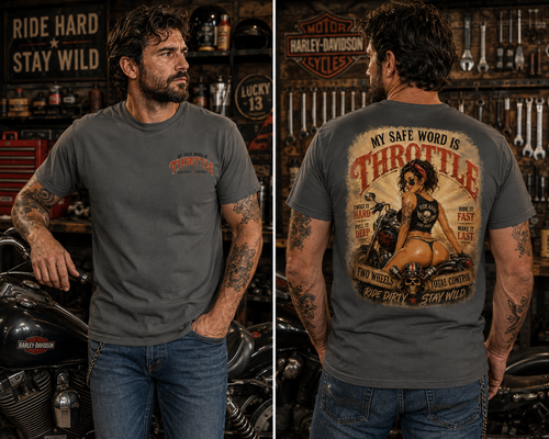 Throttle Graphic T-Shirt — "My Safe Word Is Throttle" Biker Vintage Tee - No Safe Tee's