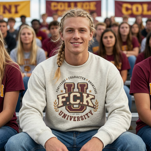 Vintage University Sweatshirt - F.C.K. University Brown Star Crewneck