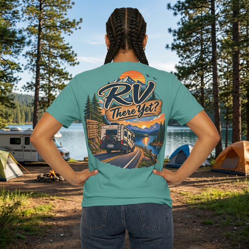 RV There Yet? vintage rv theme t-shirt — Scenic Campervan RV Travel Tee