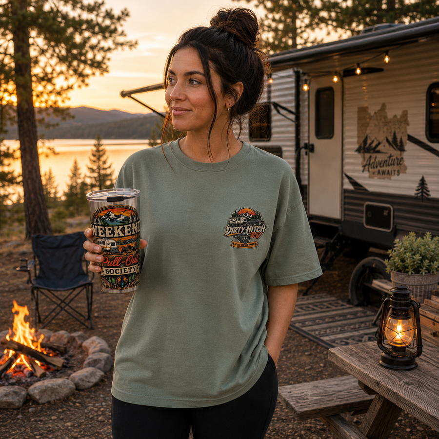 20oz Tumbler — "Weekend Pull-Out Society" RV Camping Insulated Travel Cup - No Safe Tee's