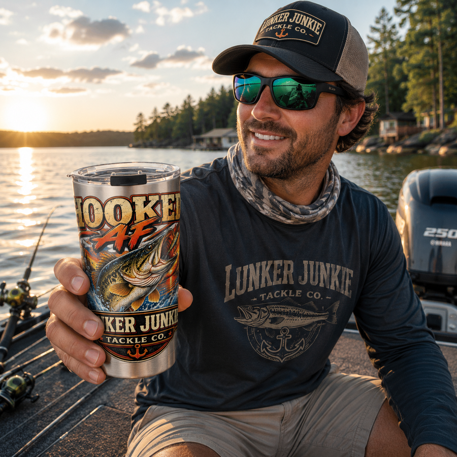 Hooked AF 20oz Fishing Tumbler – Munker Junkie Tackle Co. Insulated Cup - No Safe Tee's