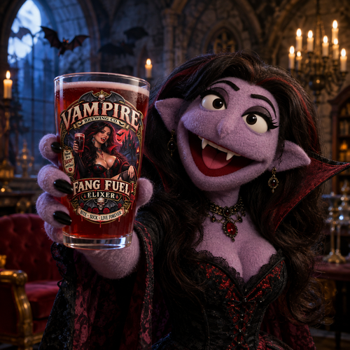 Vampire Brewing Co. Fang Fuel Elixir 16oz Pint Glass — Retro Halloween Vampire Glass (Female) - No Safe Tee's