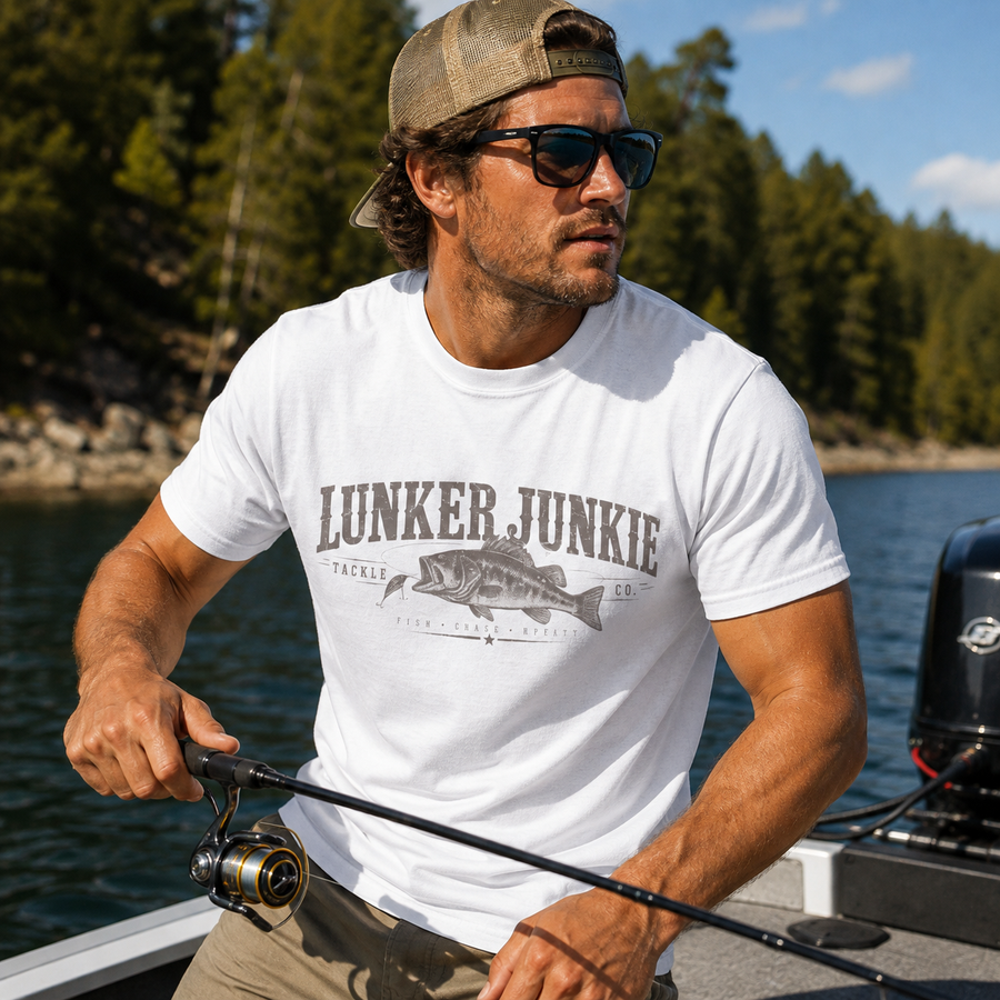 Lunker Junkie Fishing T-Shirt — Vintage Walleye Graphic - No Safe Tee's