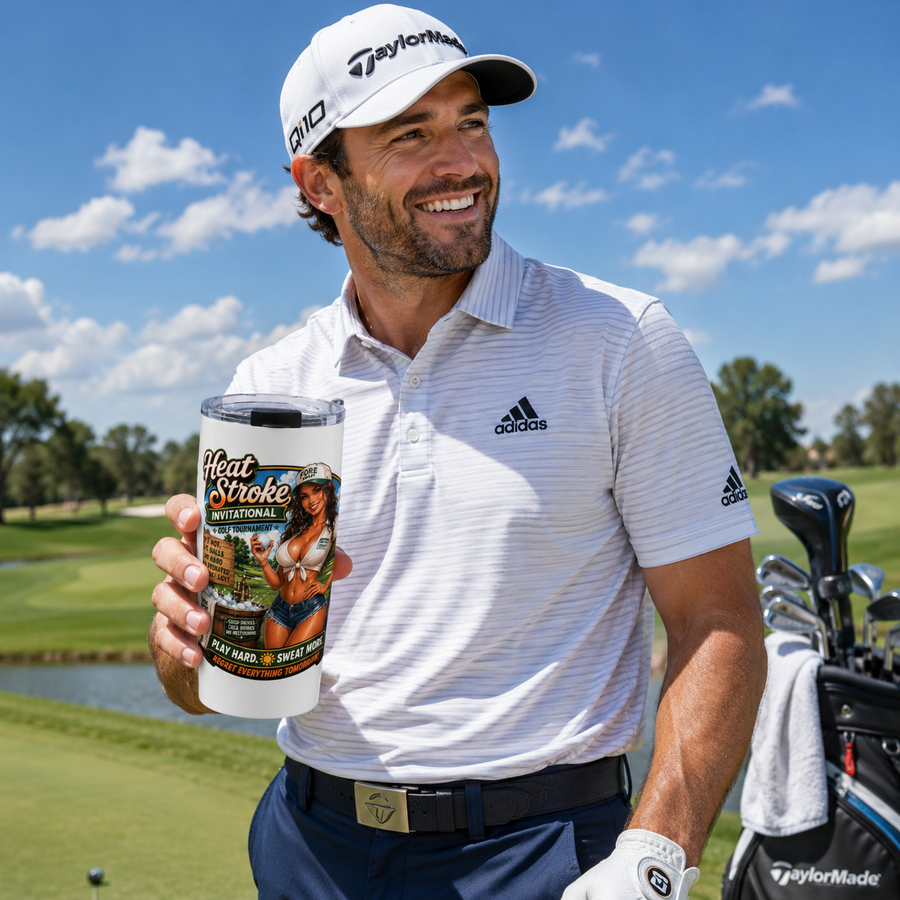 "Heat Stroke Invitational" 20oz Golf Tumbler — Retro Pinup Travel Cup - No Safe Tee's