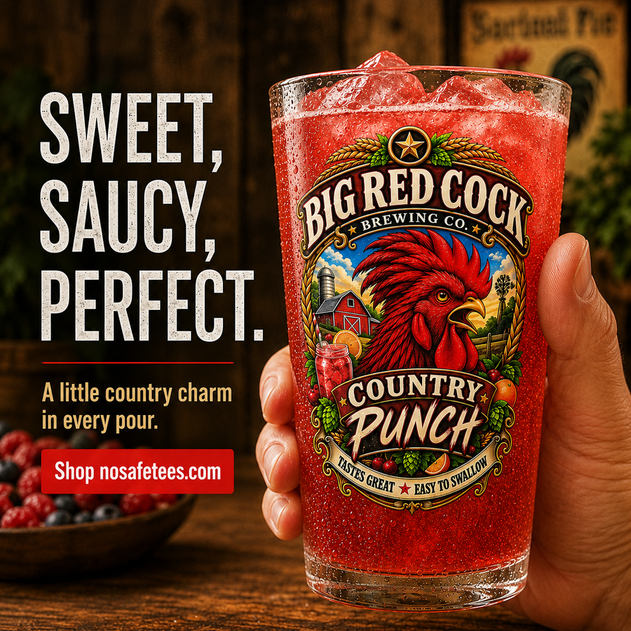 Pint Glass - 'Big Red Cock' Country Punch Brewery Pint Glass, 16oz