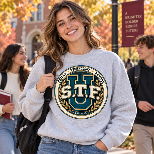 STF University Crewneck Sweatshirt — Skills Technology Future Logo Pullover