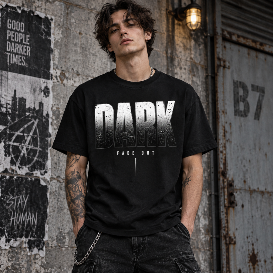 Dark Fade Graphic T-Shirt — Monochrome Ombre "DARK" Tee