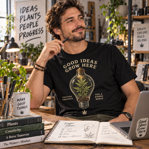 Good Ideas Grow Here - Lightbulb Cannabis Graphic T-Shirt