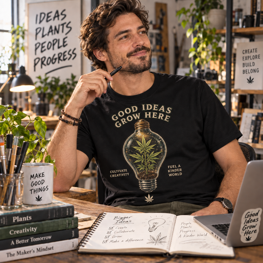 Good Ideas Grow Here - Lightbulb Cannabis Graphic T-Shirt