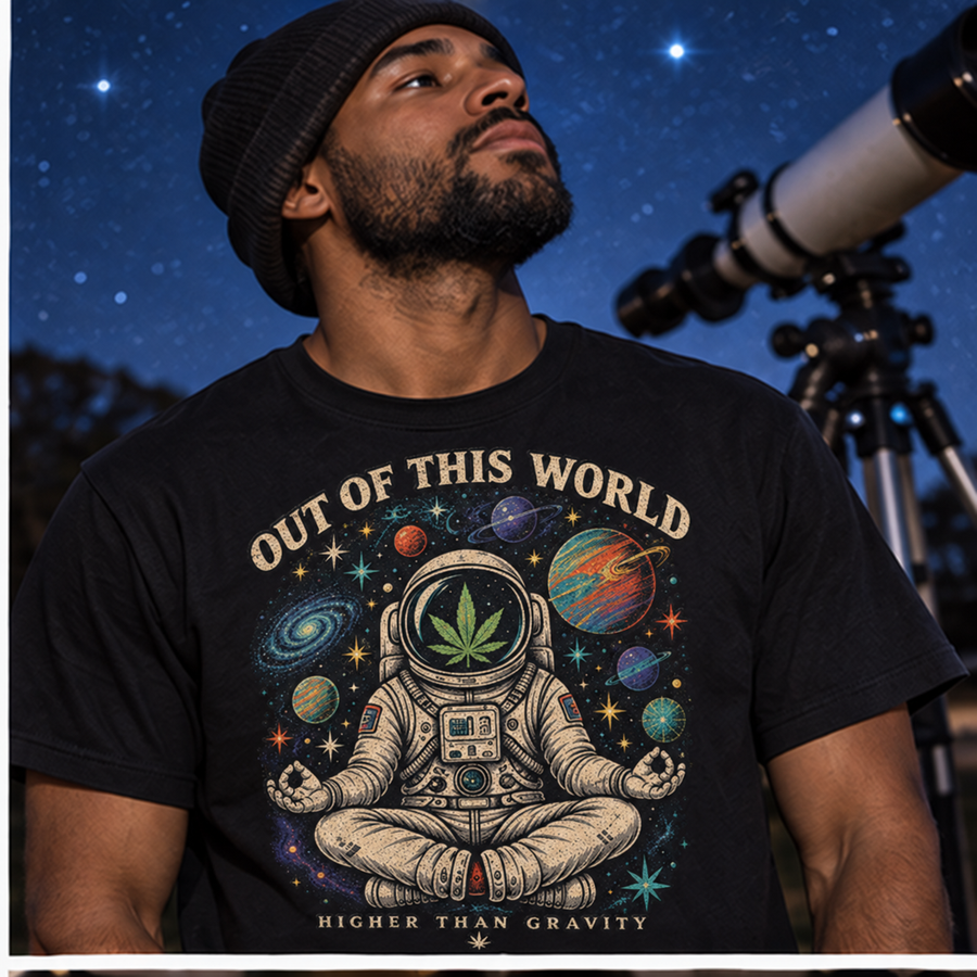 Out Of This World Astronaut T‑Shirt — Retro Space Cannabis Graphic Tee