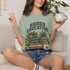 Higher Education T-Shirt — 'Higher Education' Plant & Cannabis Book Stack Graphic Tee – view 7